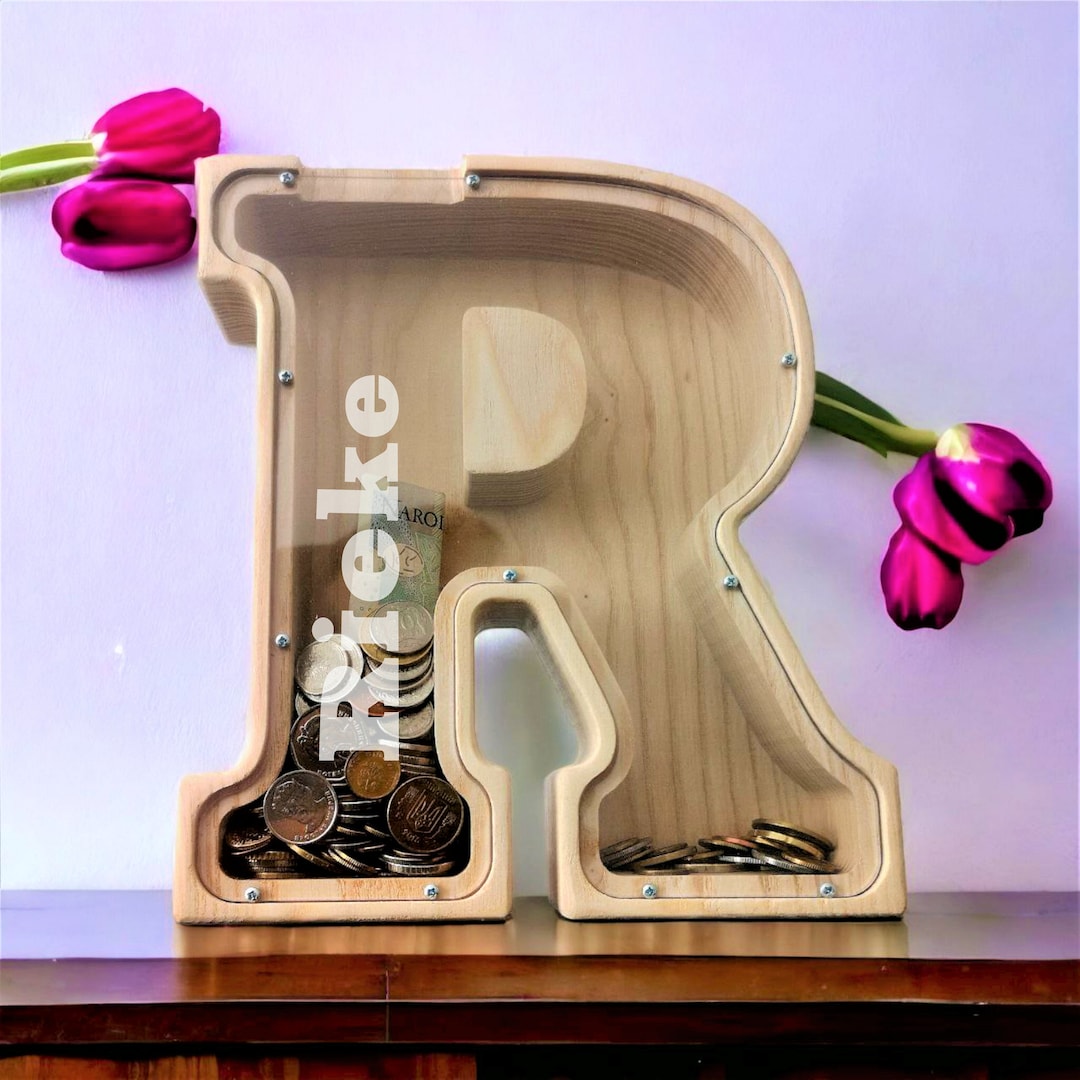 Wooden Letter Piggy Bank: Personalized Alphabet Coin Bank, Kids