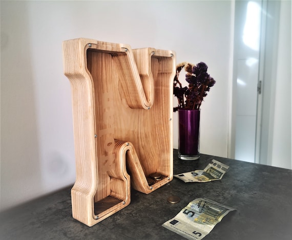 Personalisierte Spardose Aus Holz - Mit Name & Initiale Für Kinder