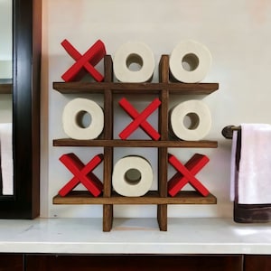 Espositore per carta igienica, decorazione per il bagno, organizzazione del bagno, contenitore per carta igienica, arredamento country, mensola per il bagno, portarotolo da bagno Tic Tac Toe