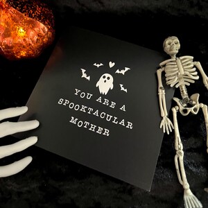 Spooktacular Mother Mother's Day Card, Greetings Card, Black & White, Goth, Gothic, Monochrome, Ghost, Bats, Spooky Mum, Goth Mum, Spooky