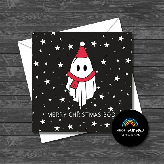 Merry Christmas Boo Card, Ghost Card, Festive Ghost, Festive Spirit, Gothmas, Spookymas, Gothic, Spooky, Greetings Card, Christmas Card, Boo