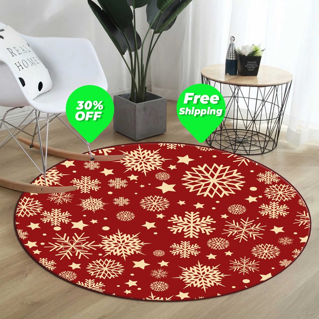 Merry Christmas Round Rug Red Christmas Rug Round Christmas Etsy
