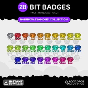 Rainbow Diamond Twitch Bit Badges: 28 Precious Stones (Digital Download)