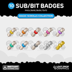 Magic Scrolls Twitch Sub Badges: 10 Bright Scroll Set (Digital Download)