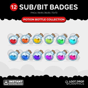 Rainbow Potion Bottle Twitch Sub Badges: 12 Bright Spell Jars (Digital Download)