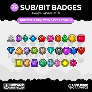 Badges Twitch Gemmes précieuses : badges Sub/Bit de 28 pierres (téléchargement numérique)