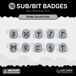 Magic Stone Runes Twitch Sub Badges Pack - 10 x Mythical Stone Runes Set Sub/Bit Badges for Twitch, YouTube & Discord
