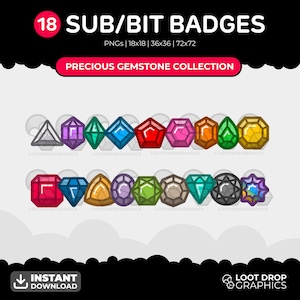 Precious Gems Twitch Badges: 18 Stone Sub/Bit Badges (Digital Download)