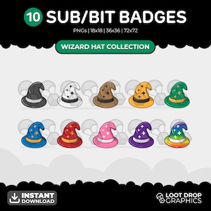 Wizard Hat Twitch Sub Badges: Magical 10-Piece Set (Digital Download)