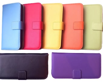 Funda tipo billetera para iPhone 15, 14, 13, 12, 11, XR, SE, 2020, 2022, 8, 7, 6, 5, mezcla de cuero/sintético, amarillo, azul, morado, negro, con tapa