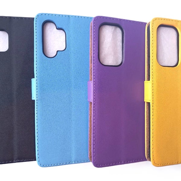 Wallet case for Samsung Galaxy A12 A13 4G A33 A52 A53 5G S22 S23 Leather/Synthetic mix Yellow blue purple green black flip book phone cover