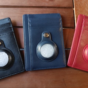 Cartera con tarjetero para Airtag, piel de vaca auténtica, color negro, azul y rojo, funda para rastreador Airtag