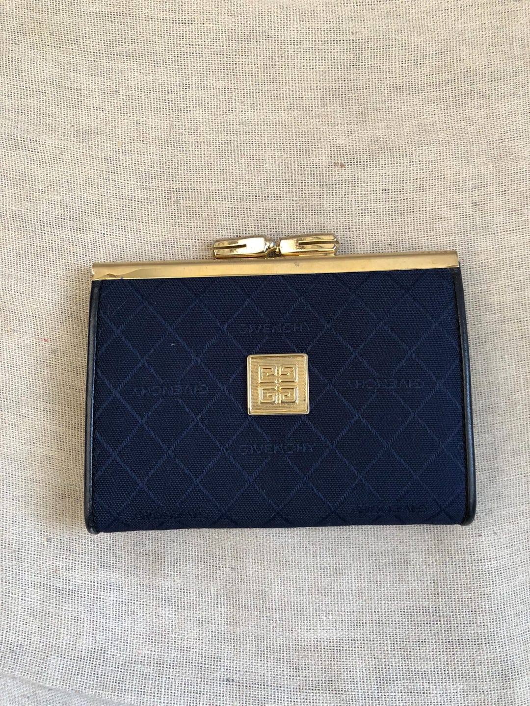 Givenchy Navy Coin Purse, Kiss-lock Purse, Vintage Accessory