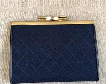 Givenchy Navy Coin Purse, Kiss-lock Purse, Vintage Accessory