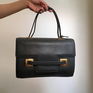 Delvaux Madame Dark Grey Leather Bag, Top Handle Bag, Grained Leather Bag, Made in Belgium (Authentic and Preloved)