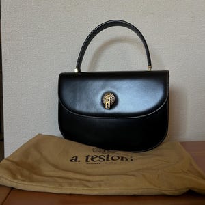 a.testoni Italy製/アテストーニ/ベルトデザイン ハンドバッグ A. Testoni Vintage Black Leather Top Handle Bag - Made in Italy - Etsy