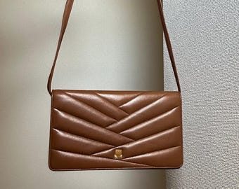 Vintage Lanvin Paris JL-logotyp, brun quiltad läderväska