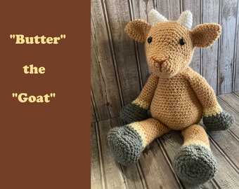 Geit gehaakt PDF-PATROON ALLEEN, pop, Amigurumi- "Butter" de geit