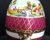 Egg box with Limoges porcelain landscapes hand-painted
