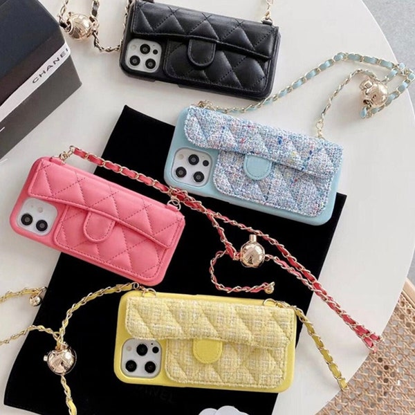 Luxury Phone Case with card holder, Crossbody shoulder Strap Phone case for iPhone Xs XR 11 12 13 14 15 Pro Max
