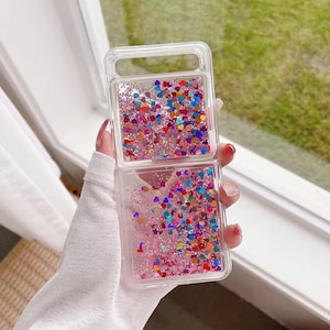 Liquid Phone Case for Samsung Z Flip 3, Glitter Bling Quicksand Heart Phone Case, Folding screen Phone case, Samsung Z Flip 5 4 3 2 1 case