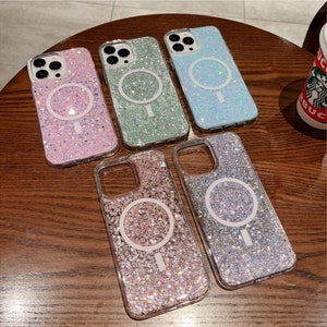 Glitter Magnetic Magsafe wireless Phone Case for iPhone 15 14 13 Pro Max, Glitter Bling Phone Case