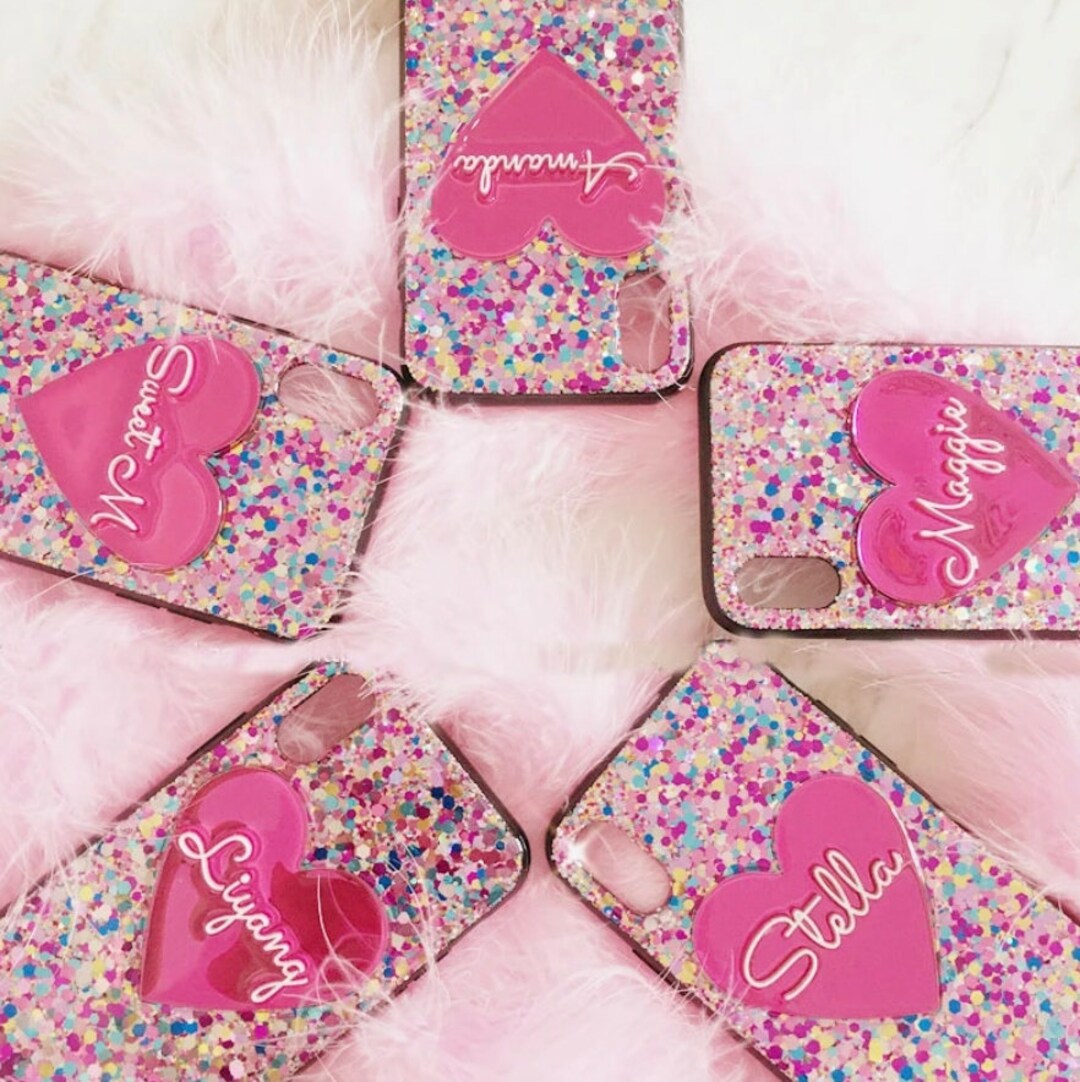 Glitter Heart Phone Case, Bling Phone Case, Custom for iPhone 15 14 13 12 11 Pro Max X XS 7 8