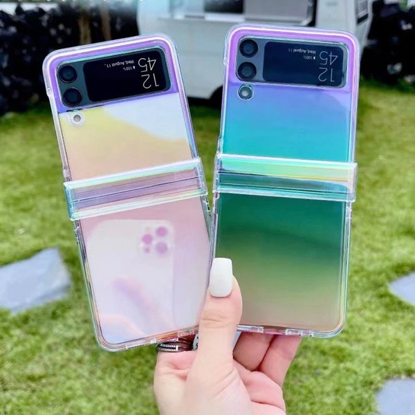 Holographic Rainbow Cute Case for Samsung Z Flip 3, 4 5, Z Fold 3, 4 Folding screen Phone case, Samsung Z Flip 3 4 5, z Fold 3 4