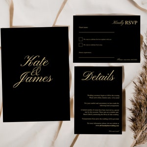 Luxury Black Gold Invitation Set Customizable Wedding High End Printable Wedding Set Minimalist Gold Black Luxe Wedding Minimalistic Classic