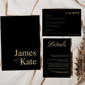 Luxury Black Gold Invitation Set Customizable Wedding High End Printable Wedding Set Minimalist Gold Black Luxe Wedding Minimalistic Classic