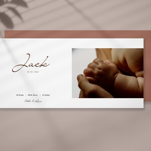 Modelo de anúncio de nascimento digital, cartão com foto de anúncio de bebê, novo cartão com foto de bebê para impressão, cartão de estatísticas de nascimento moderno, modelo Canva