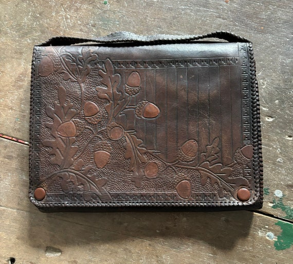 Tooled English Leather Writing Case/Clutch Bag/iP… - image 1