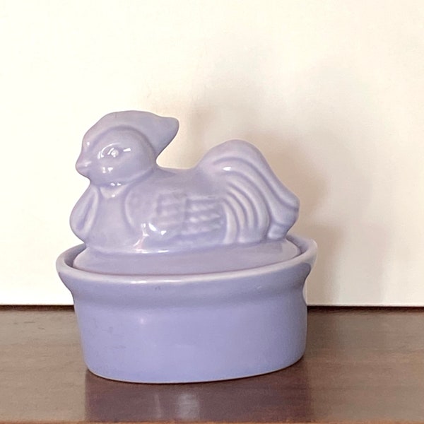 Ceramic Lilac Glaze Hen on Nest/Basket