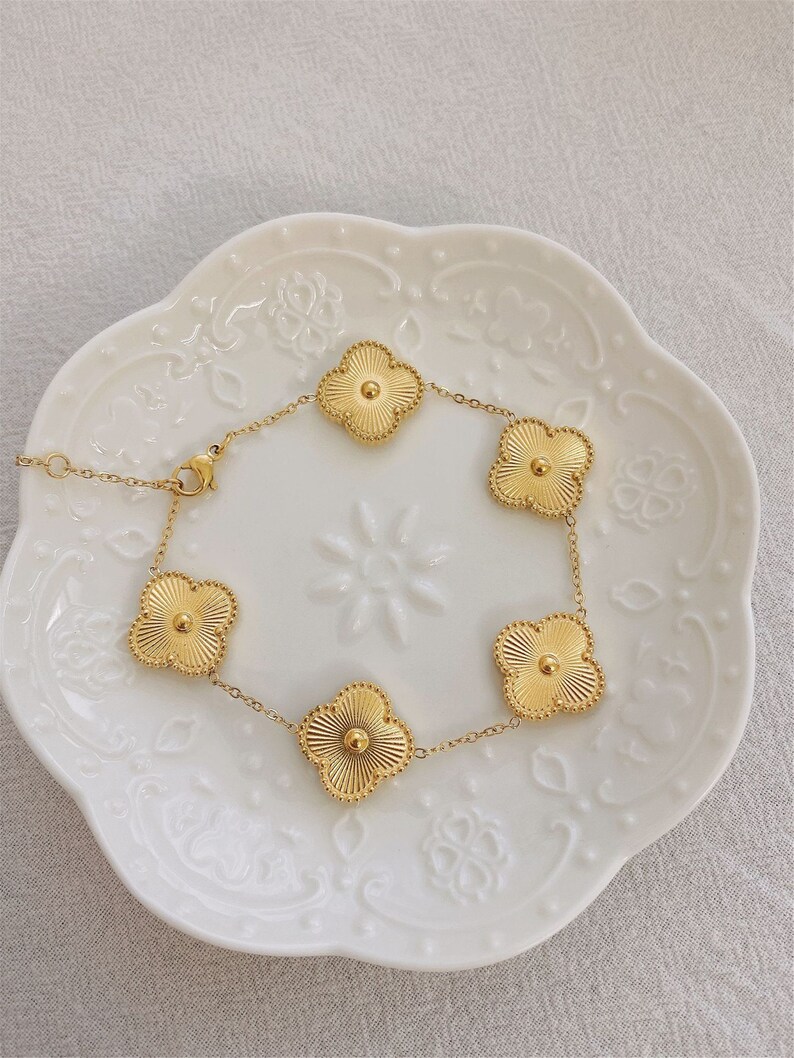 Gold Clover Necklace/Bracelet,14k Gold Plated Clover Bracelets,Four Leaf Clover Bracelets/Necklace,Gift for Her 