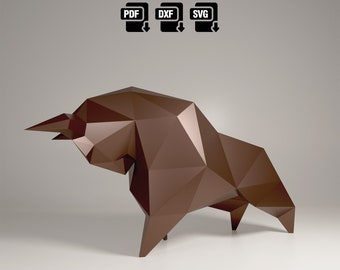 Papiermodell Stier, DIY Stier Modell, Low-Poly Stier, Origami, Papiermodell Skulptur Vorlage Dxf svg für Silhouette oder Cricut, Buffalo