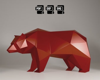 DIY Paper craft Bear, Grizzly model, Low poly bear, Bear character, Origami, Papercraft Sculpture Template Dxf Svg for Silhouette or Cricut