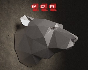 Papercraft Polar Bear, Origami Polar Bear, Template Pdf, Svg, Dxf, Wall Trophy Papercraft, DIY Wall decoration, Paper Polar Bear