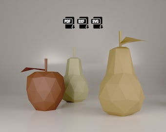 3D Papercraft Apfel und Birne Skulptur, DIY Vorlage (Digitaler Download - svg, dxf, pdf)