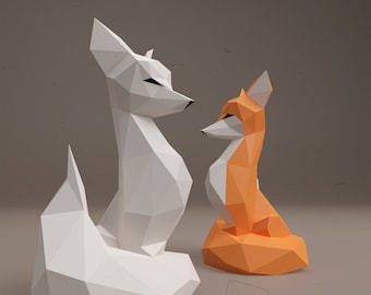 Papercraft Fox, Cute Fox, Digital patterns, Low Poly papercraft, Fox character, Papercraft, Origami, Low Poly