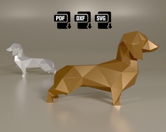 Papercraft dachshund dog, Dachshund Digital patterns, 3D dog papercraft, Dachshund Dog character, Papercraft, Origami, DIY decoration