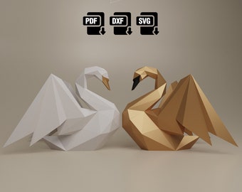 Papercraft Swan, DIY Home Decoration, Digital patterns incl. SVG DXF, Low Poly papercraft Swan, Swan character, Love Deco, Origami swan