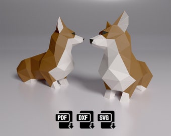 Paper Craft Welsh Corgi, DIY Dog Origami Sculpture, Home decoration, Digital Template,Pdf, DXF, SVG, Low Poly Dog, Silhouette Cameo, Cricut