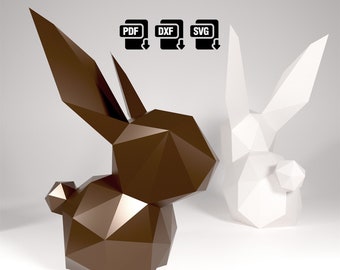 Papercraft Easter bunny decoration Patterns Pdf, Dxf, Svg, Papercraft animal, Low Poly DIY, Minimalistic decoration, Easter decoration