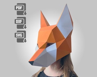 Paper Craft Fox Mask printable template Pdf, Svg, Dxf, Instant download patterns  Low Poly Fox Mask, DYI Mask, 3D Animal Mask, Origami Mask