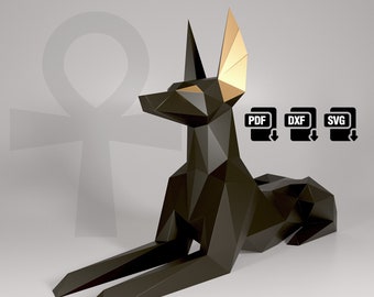 3D Papercraft Anubis, Egyptian Jackal Dog Sculpture (Digital Download, SVG, DXF, PDF)