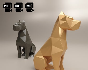 Pitbull Paper Craft Sculpture: Low Poly DIY Template (PDF, DXF)