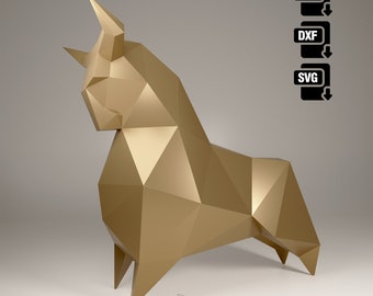 DIY Papier Handwerk Stier, Stier Modell, Low Poly Stier Charakter, Origami, Papercraft Skulptur Vorlage Dxf SVG für Silhouette oder Cricut