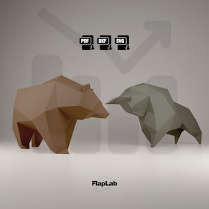 Set di toro e orso artigianale in carta fai-da-te, modello origami di toro e orso, download digitale di toro e orso modelli Dxf Svg per Silhouette o Cricut