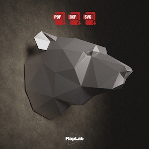 Papercraft Orso polare, Origami Orso polare, Modello Pdf, Svg, Dxf, Trofeo da parete Papercraft, Decorazione murale fai da te, Orso polare di carta