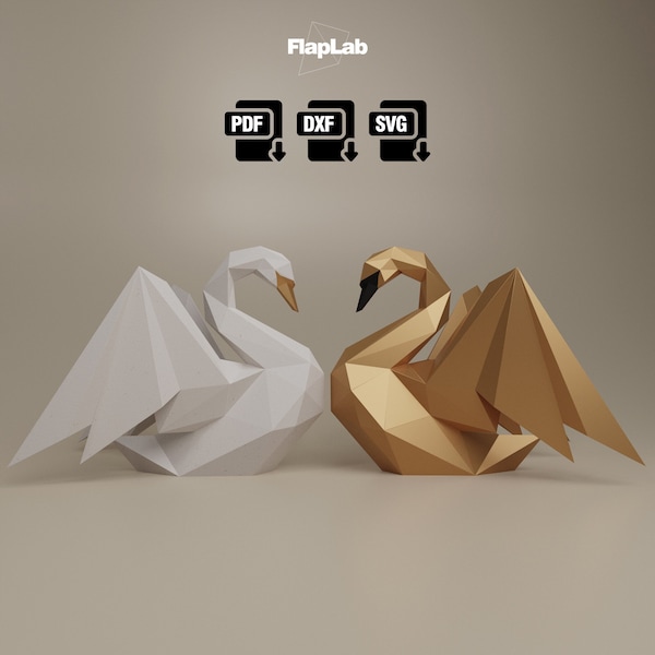 Cygne en papier, décoration d'intérieur à faire soi-même, motifs numériques incl. SVG DXF, cygne en papier Low Poly, personnage cygne, Amour déco, cygne origami